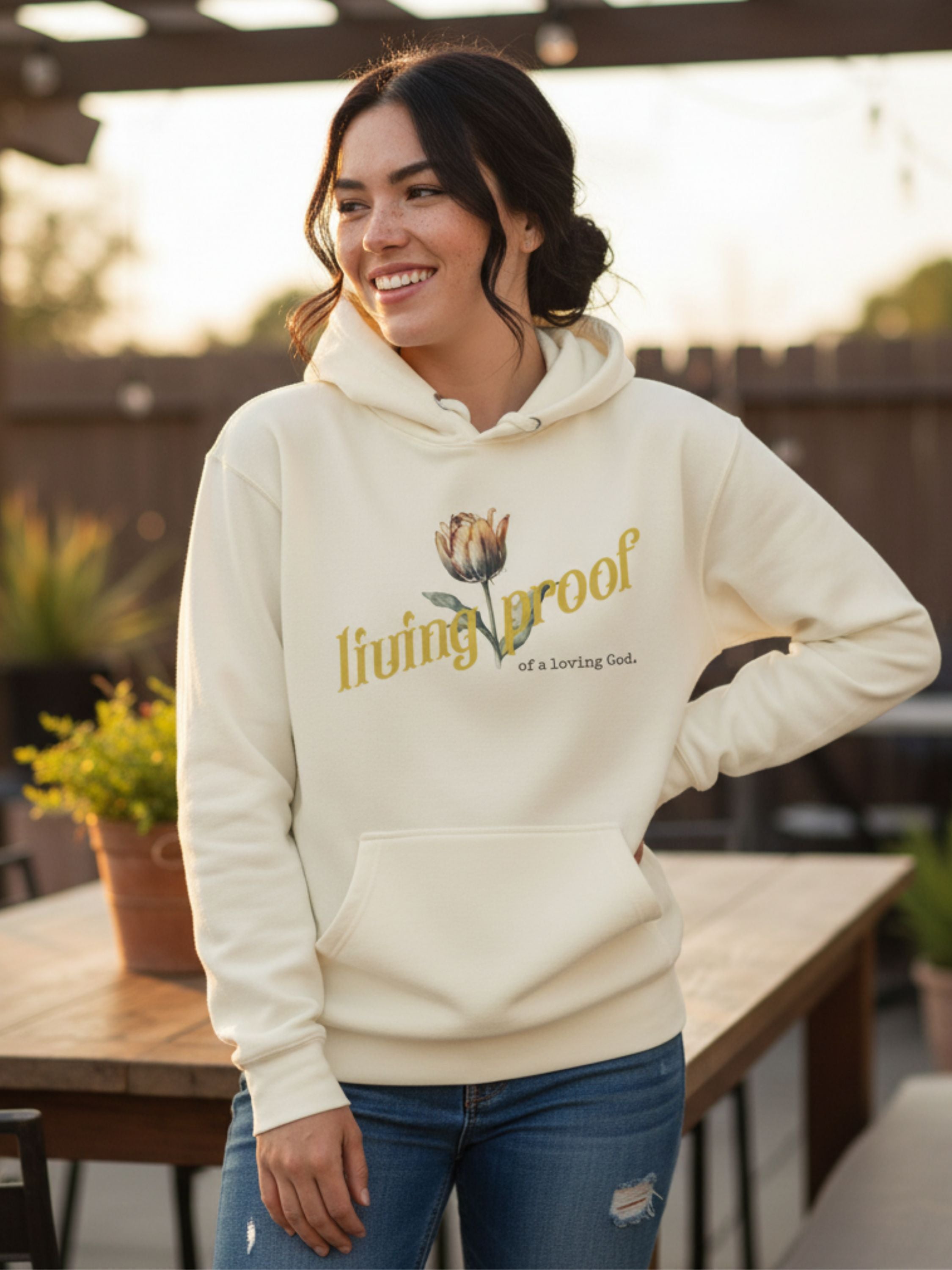 Living Proof of a loving God —  Tulip Design Hoodie